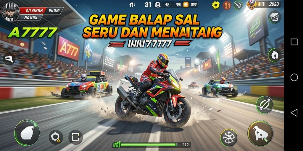 Screenshot gameplay A7777 yang menampilkan aksi balapan yang mendebarkan.