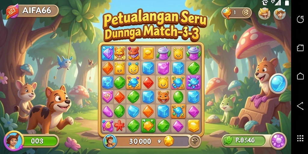 Screenshot AIFA66 menampilkan serunya gameplay Match-3 yang penuh warna.