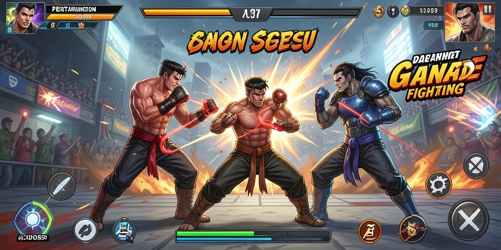 Screenshot AJO89 menampilkan aksi pertarungan yang mendebarkan antara karakter-karakter unik.