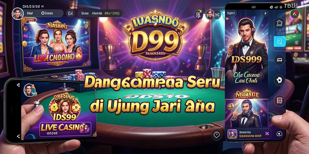 Screenshot gameplay DS99 menunjukkan dealer langsung dan suasana kasino yang nyata.