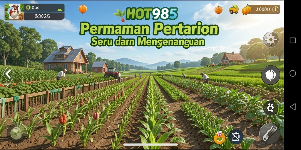 Screenshot HOT985 menampilkan gameplay pertanian yang mengasyikkan dan penuh warna.