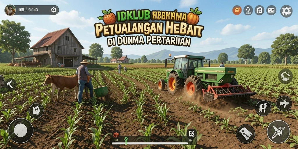 Screenshot gameplay IDKLUB menunjukkan aktivitas seru di lahan pertanian.