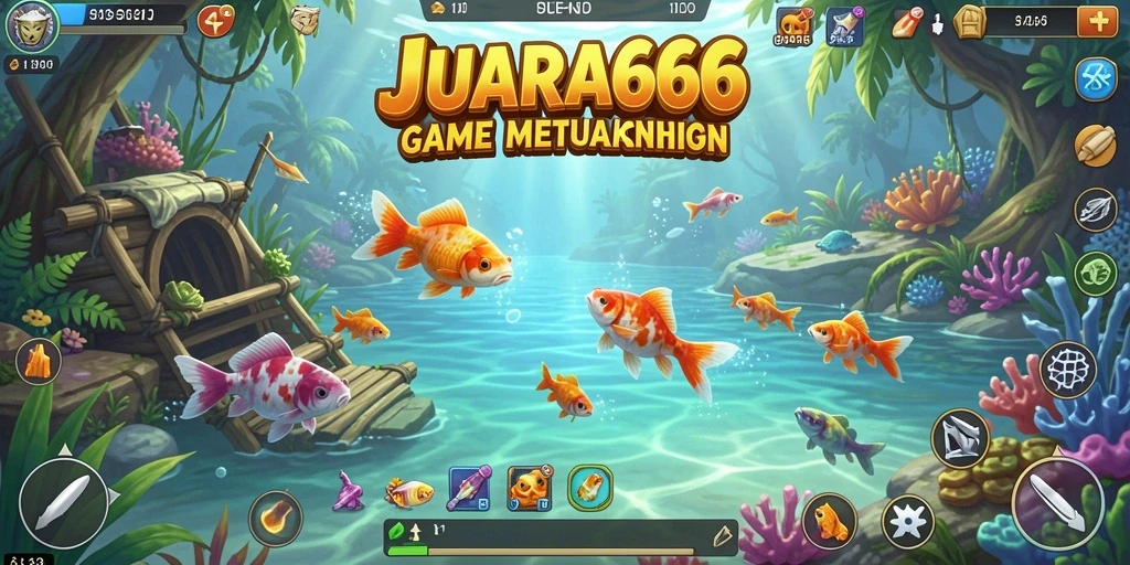 Screenshot JUARA666 yang menunjukkan gameplay memancing di lautan.