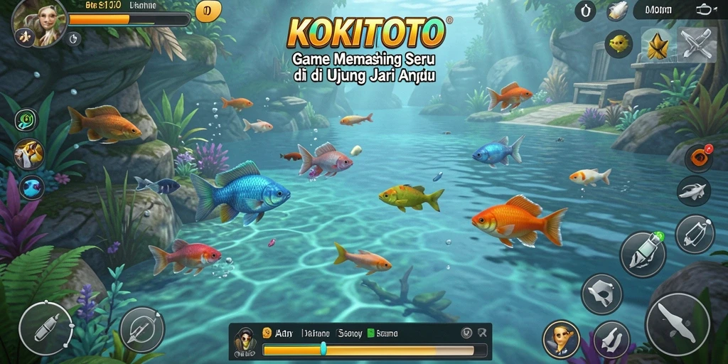 Gameplay KOKITOTO menunjukkan pemain menangkap ikan dengan teknik memancing yang seru.