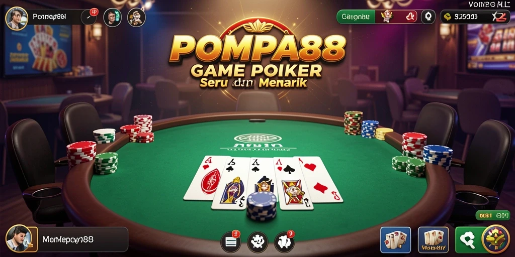 Tampilan gameplay POMPA88 dengan suasana poker yang menegangkan.