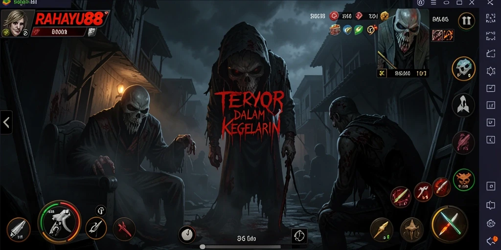 Screenshot utama RAHAYU88 menampilkan suasana menyeramkan dari gameplay.