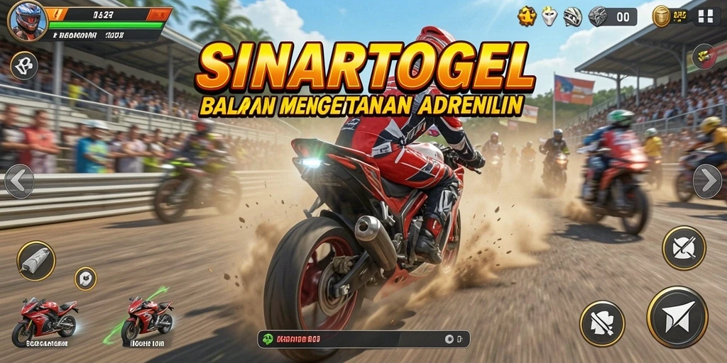 Screenshot gameplay SINARTOGEL menampilkan aksi balapan motor yang seru.