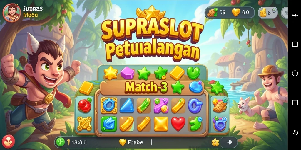 Tampilan gameplay seru di SUPRASLOT dengan kombinasi warna-warni.