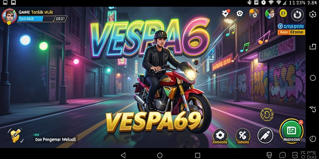 Tampilan gameplay VESPA69 yang penuh warna dan menarik.